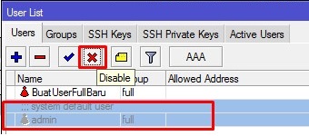 disable user admin