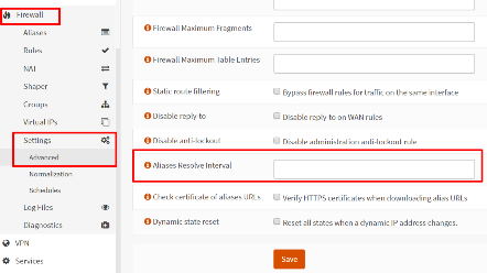 aliases resolve interval OPNsense
