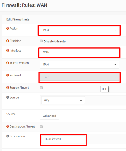 Rule wan OPNsense
